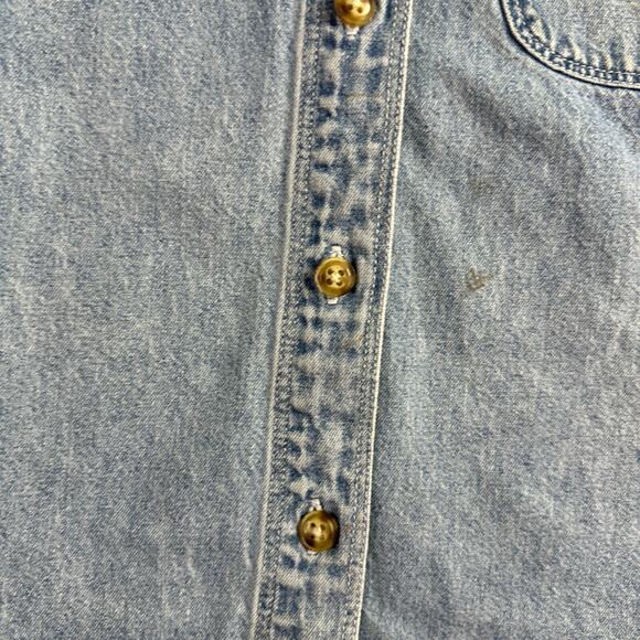 VINTAGE Detroit Red Wings Shirt Womens M Blue Chambray Denim Button Up LEE - Picture 4 of 10